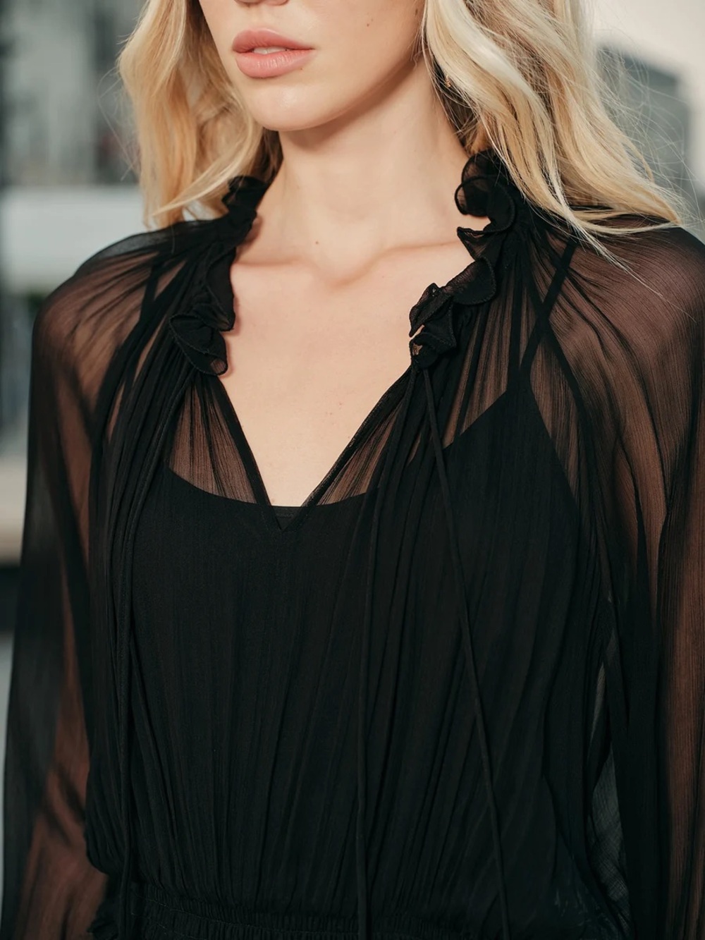 Commense Ruffled Chiffon Semi-Sheer Dress without belt - Picture 4 of 15